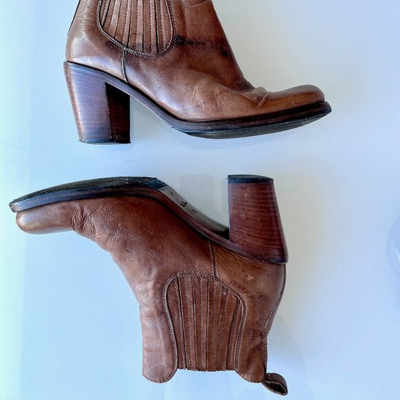 Vero Cuoio Leather Brown Chunky Heel Booties Distressed Make in Italy - Picture 7 of 14